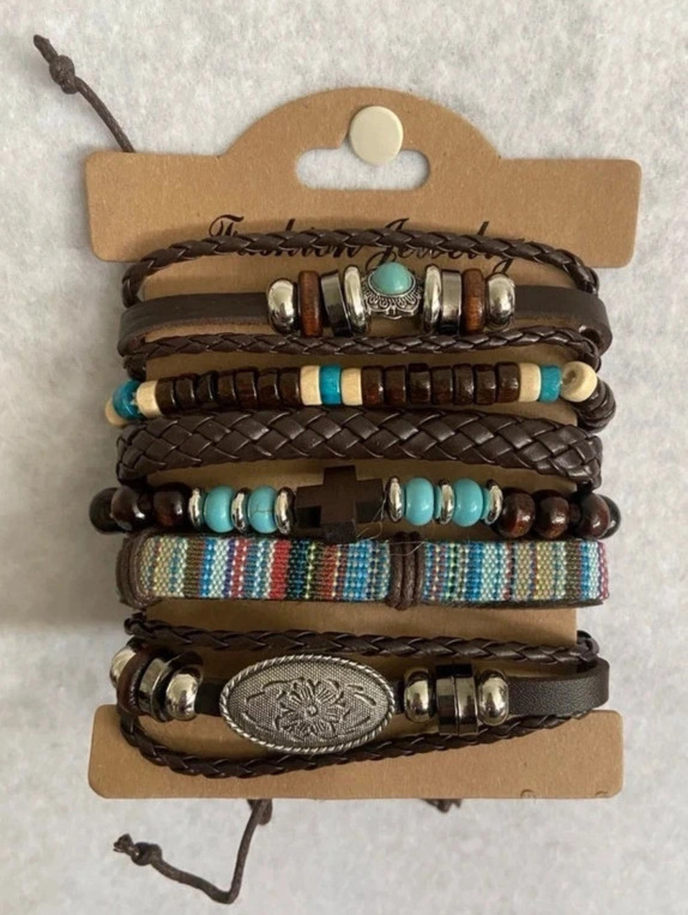 6 Boho faux leather wrap bracelets new